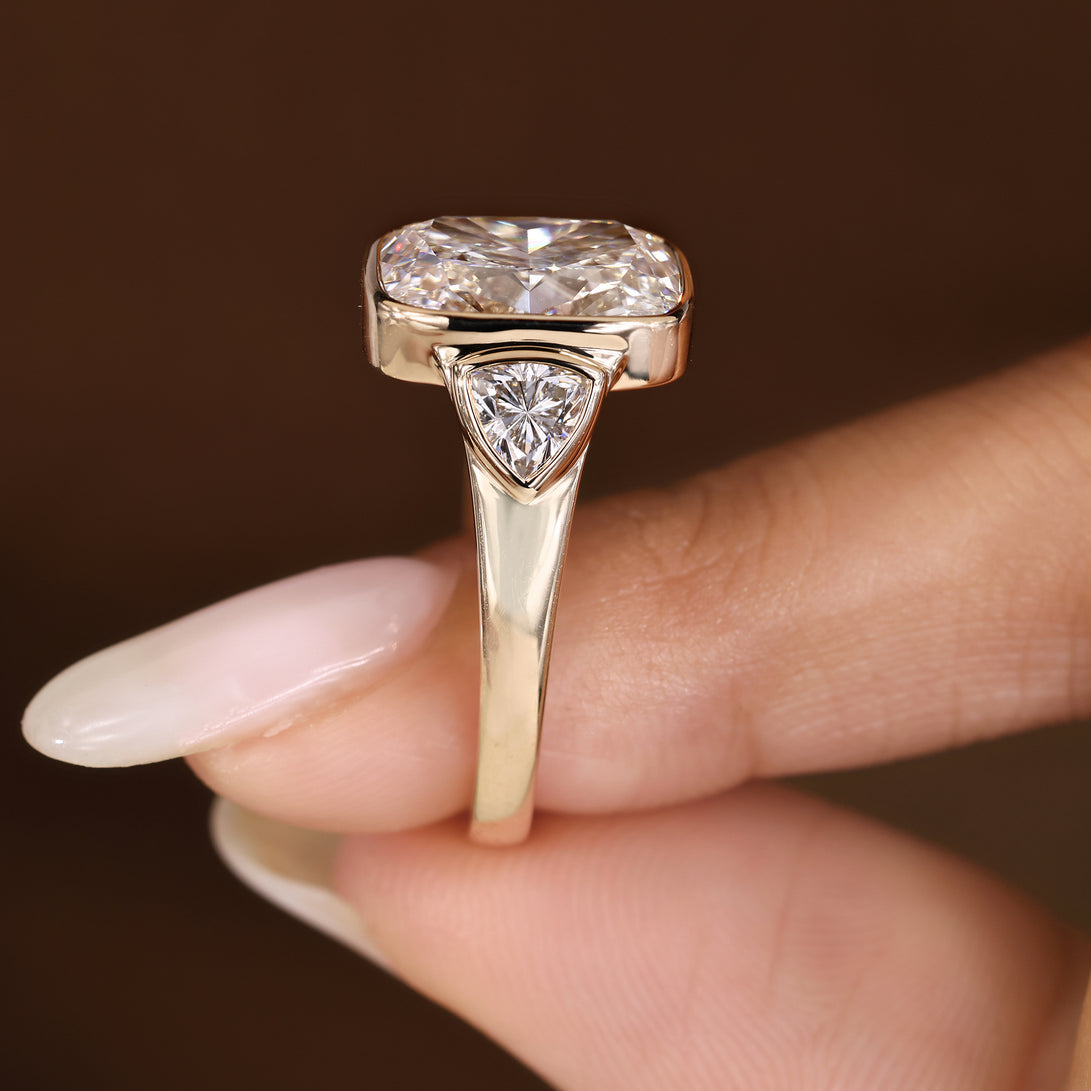 2 Carat Elongated Cushion Cut Ring in bezel setting