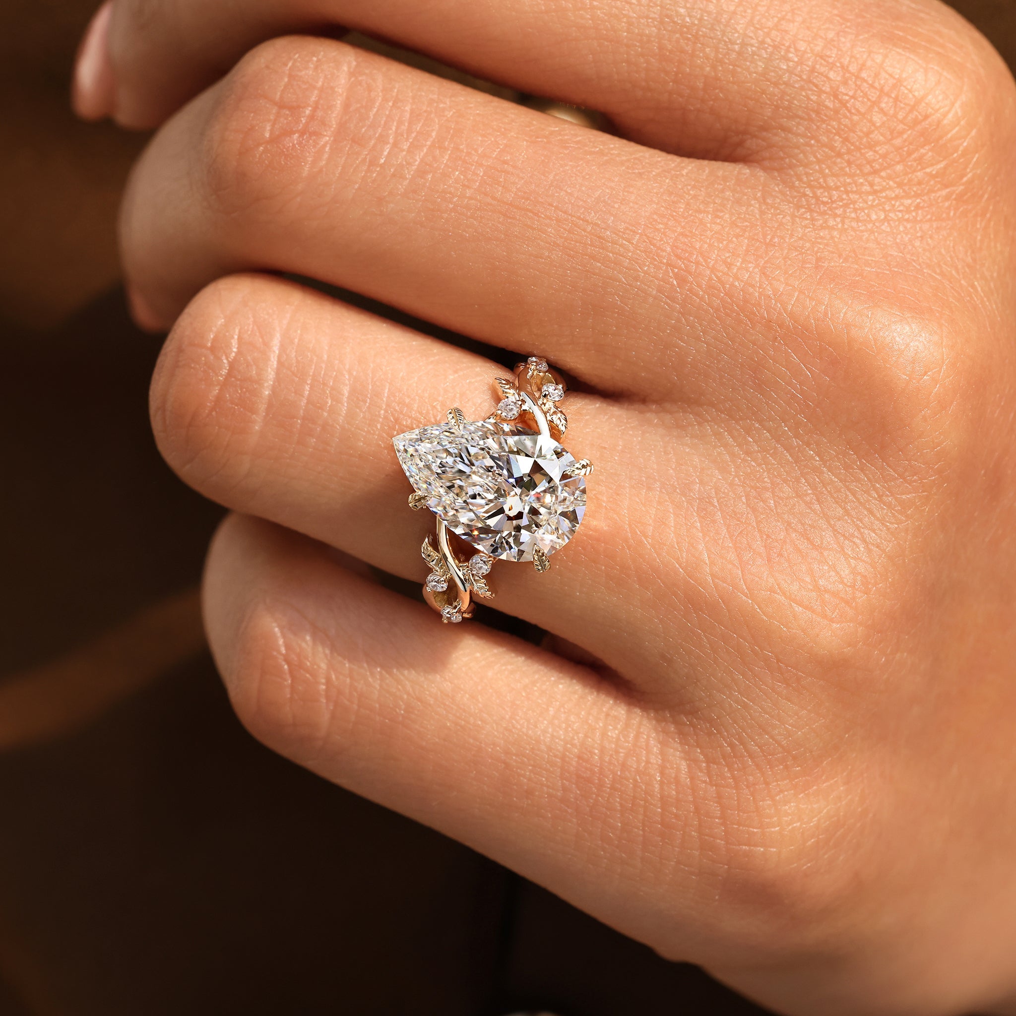 2 Carat IGI Certified Pear Cut Nature Inspired Engagement Ring