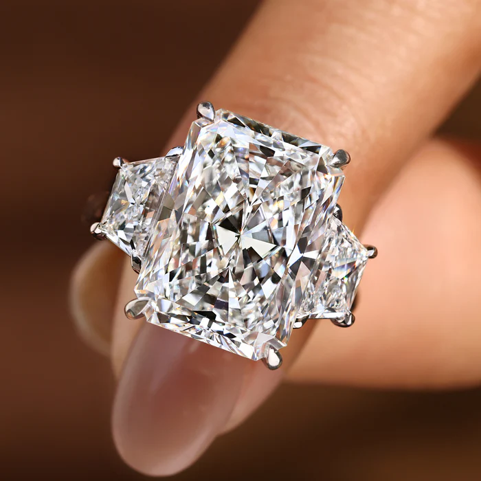 2 Carat Radiant Cut Diamond Ring with Trapezoid Side Stones