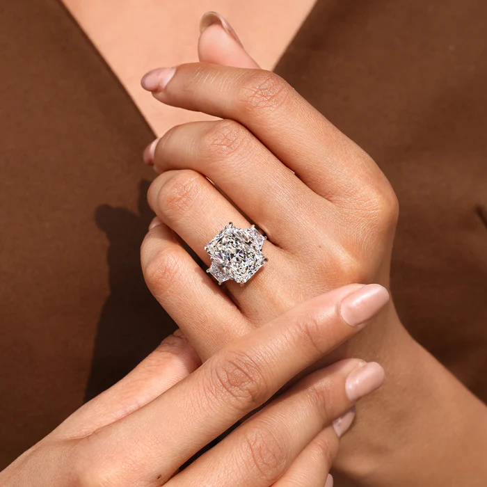 2 Carat Radiant Cut Diamond Ring with Trapezoid Side Stones