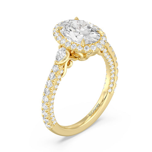 Enchanted Star Diamond And Disney Princess Jasmine Three Stone Halo Engagement Ring