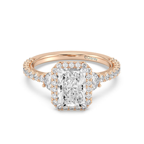 Enchanted Star Diamond And Gold Disney Princess Jasmine Half-moon Three Stone Halo Ring