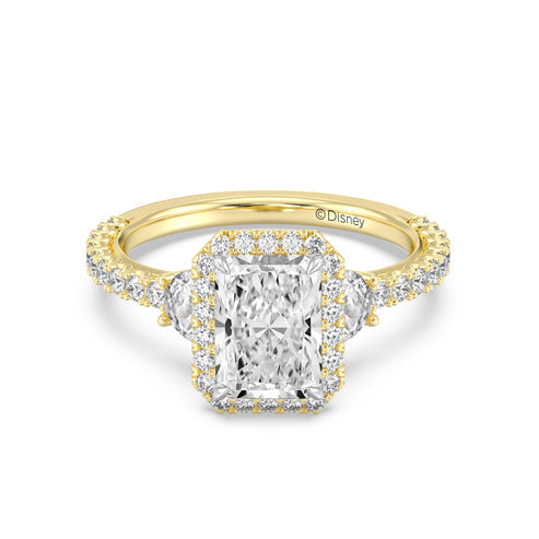 Enchanted Star Diamond And Gold Disney Princess Jasmine Half-moon Three Stone Halo Ring