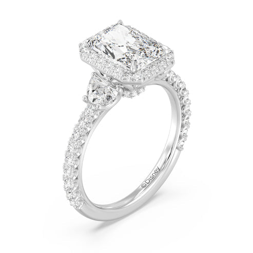 Enchanted Star Diamond And Gold Disney Princess Jasmine Half-moon Three Stone Halo Ring