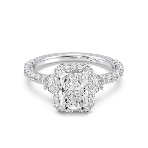 Enchanted Star Diamond And Gold Disney Princess Jasmine Half-moon Three Stone Halo Ring