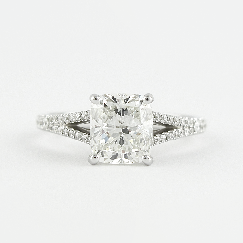 1.20 CT Cushion Cut Pave & Split Shank Moissanite Engagement Ring
