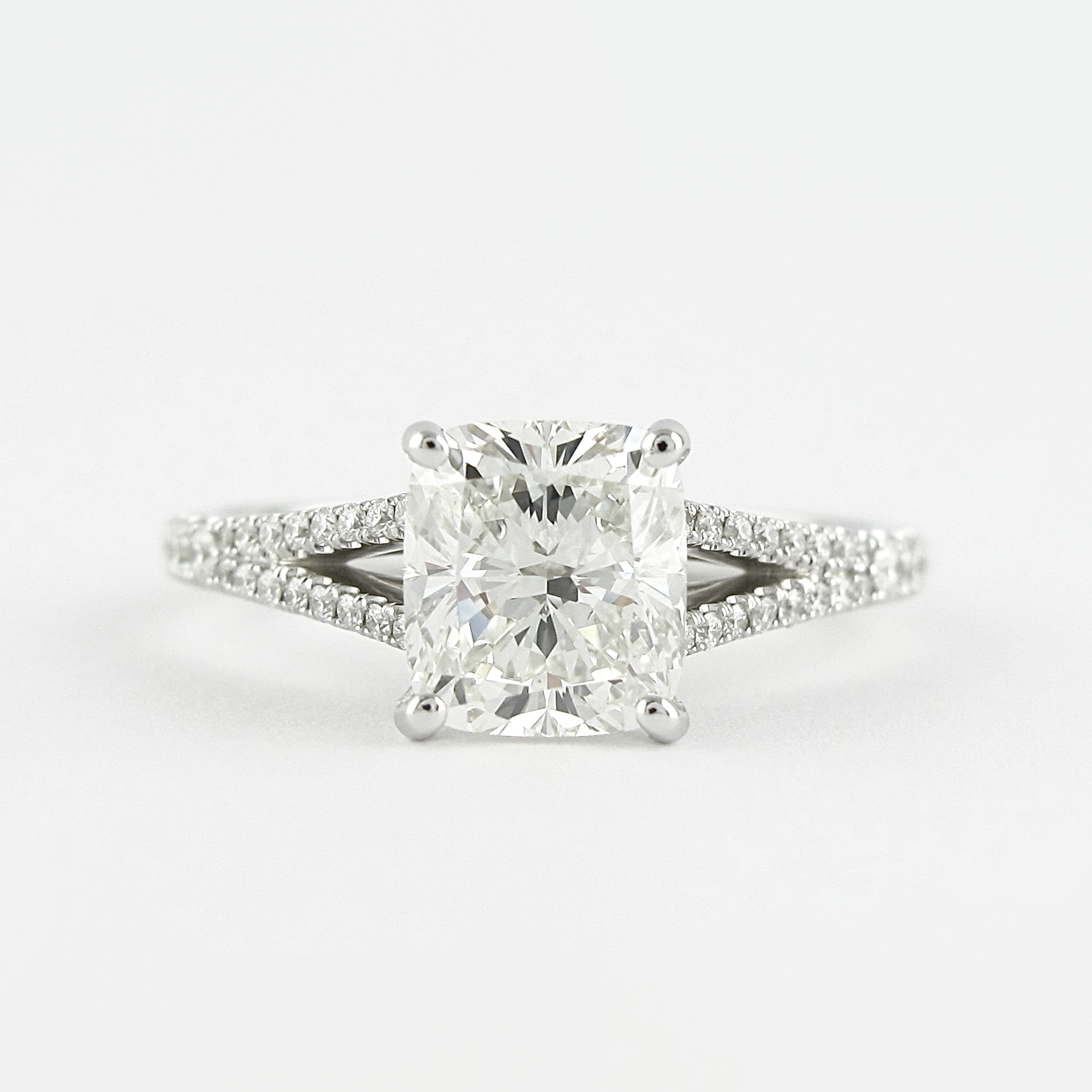 1.20 CT Cushion Cut Pave & Split Shank Moissanite Engagement Ring