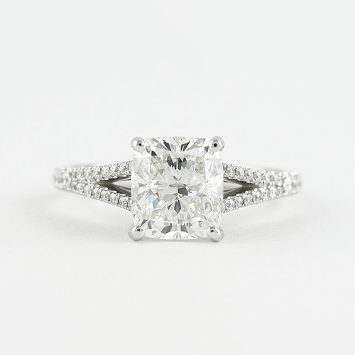1.20 CT Cushion Cut Pave & Split Shank Moissanite Engagement Ring