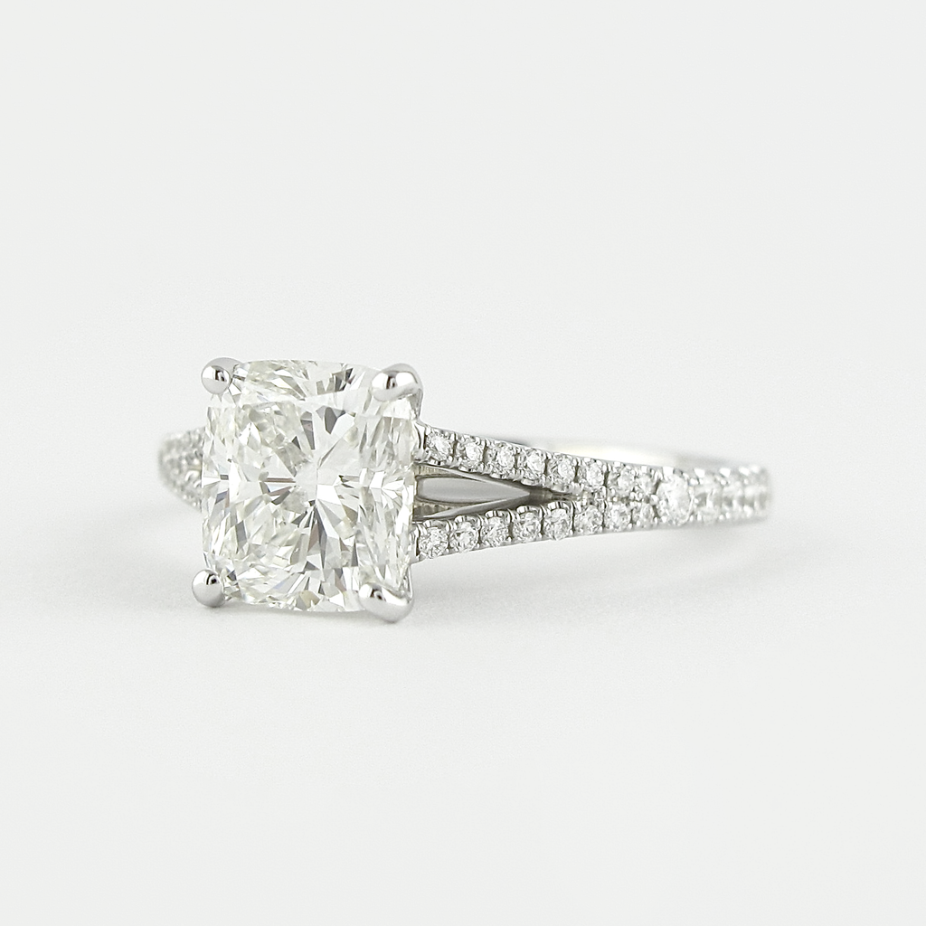 1.20 CT Cushion Cut Pave & Split Shank Moissanite Engagement Ring