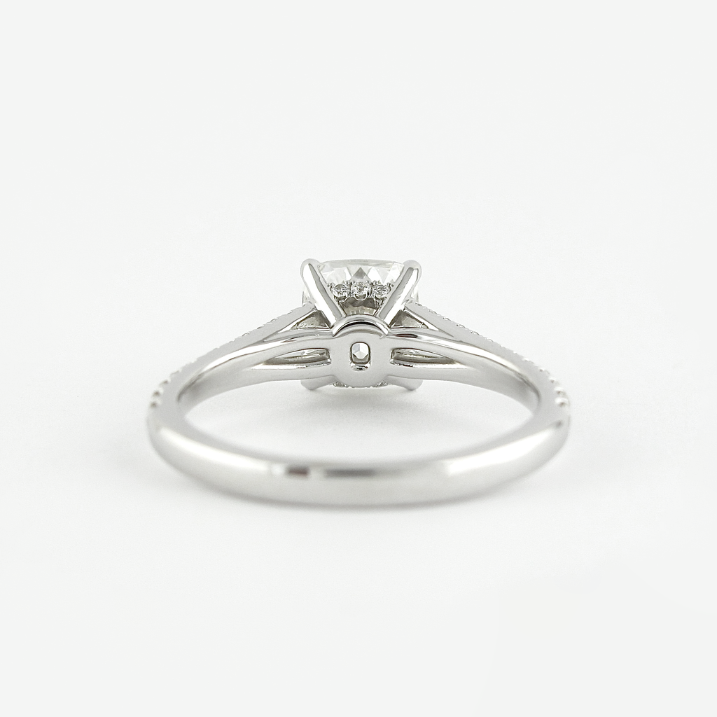 1.20 CT Cushion Cut Pave & Split Shank Moissanite Engagement Ring