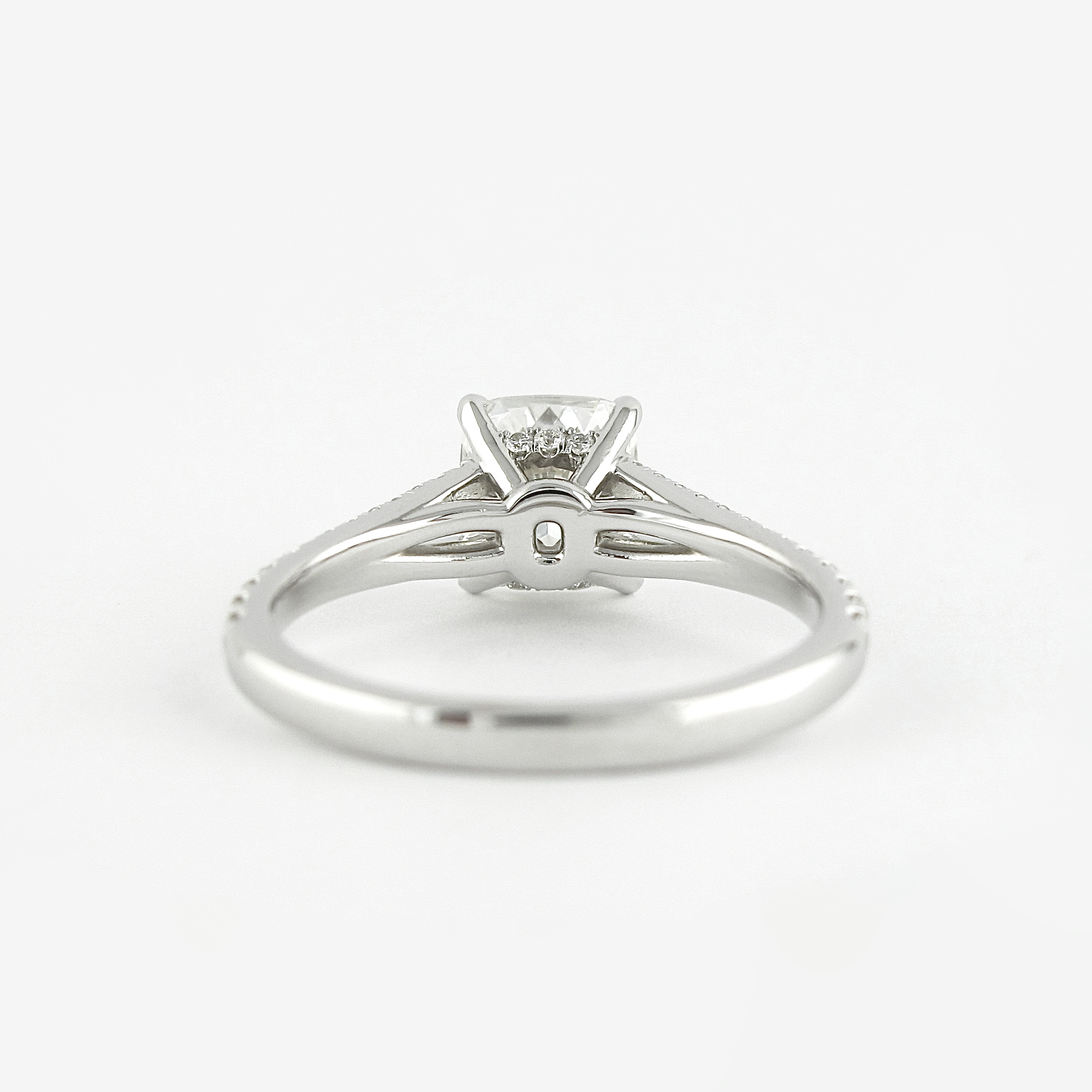 1.20 CT Cushion Cut Pave & Split Shank Moissanite Engagement Ring