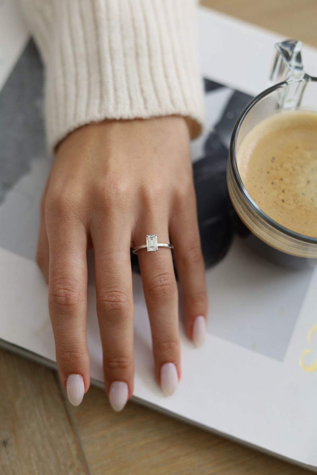 1.30 CT Emerald Cut Moissanite Hidden Halo Diamond Engagement Ring