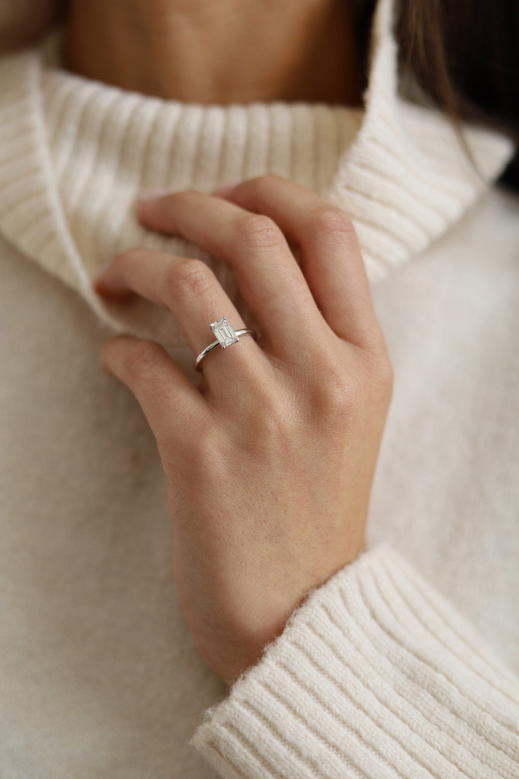 1.30 CT Emerald Cut Moissanite Hidden Halo Diamond Engagement Ring