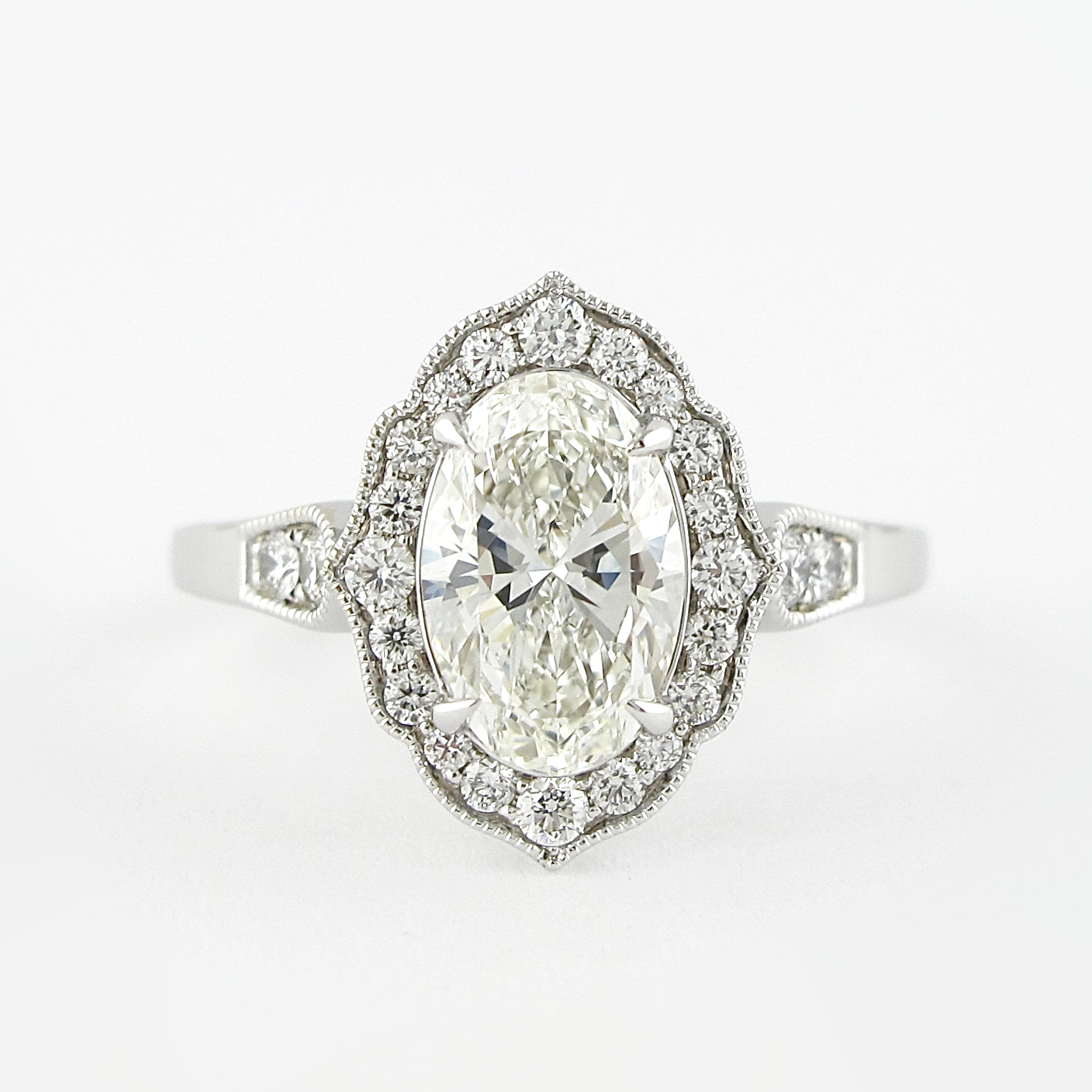 1.91CT Oval Cut Moissanite Vintage Halo Engagement Ring