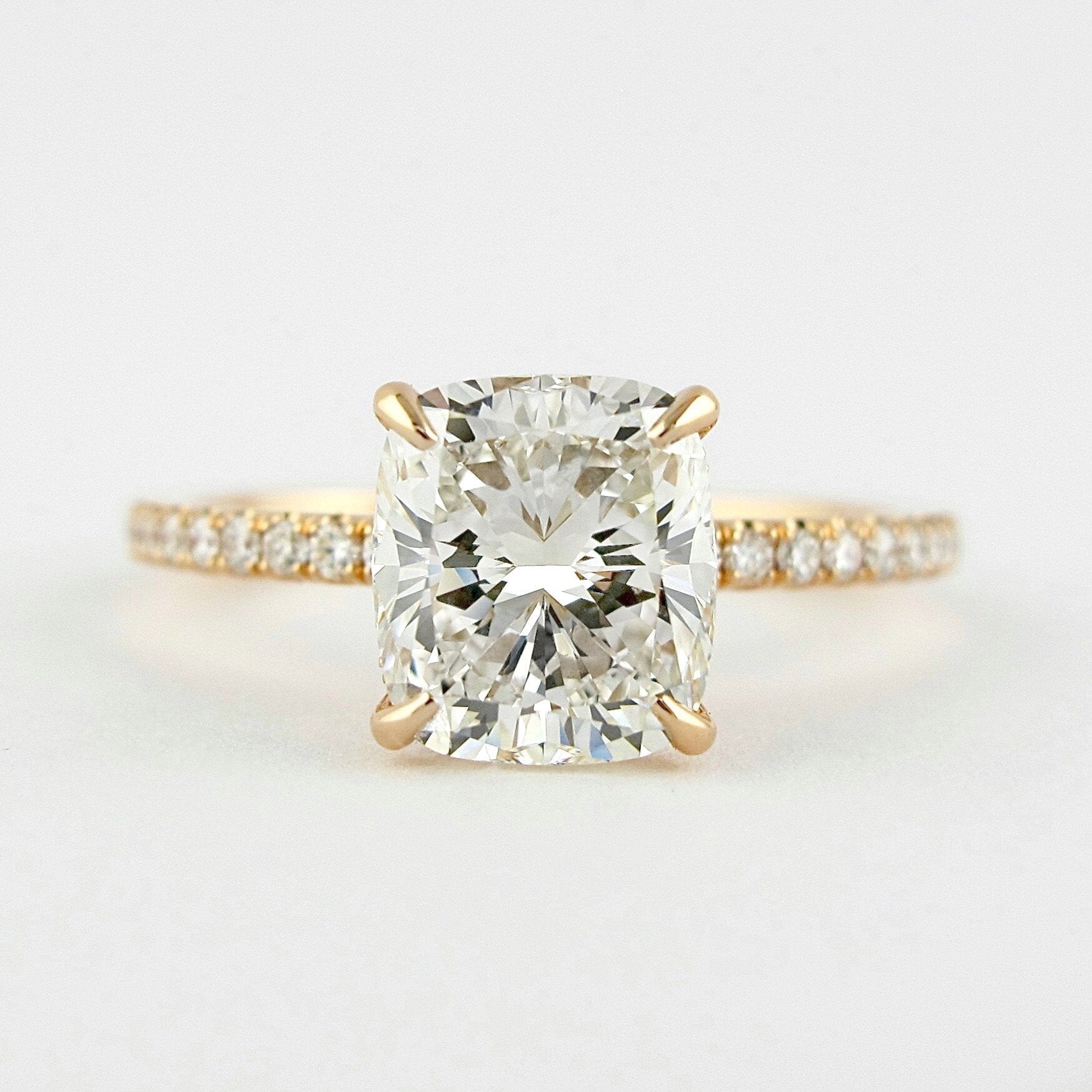 1.50 CT Cushion Cut Pave Moissanite Engagement Ring