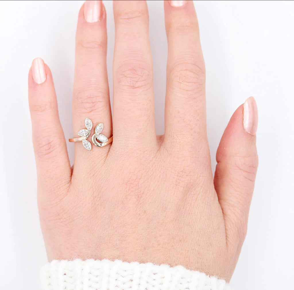 0.6 CT Marquis Cut Cluster Style Moissanite Engagement Ring