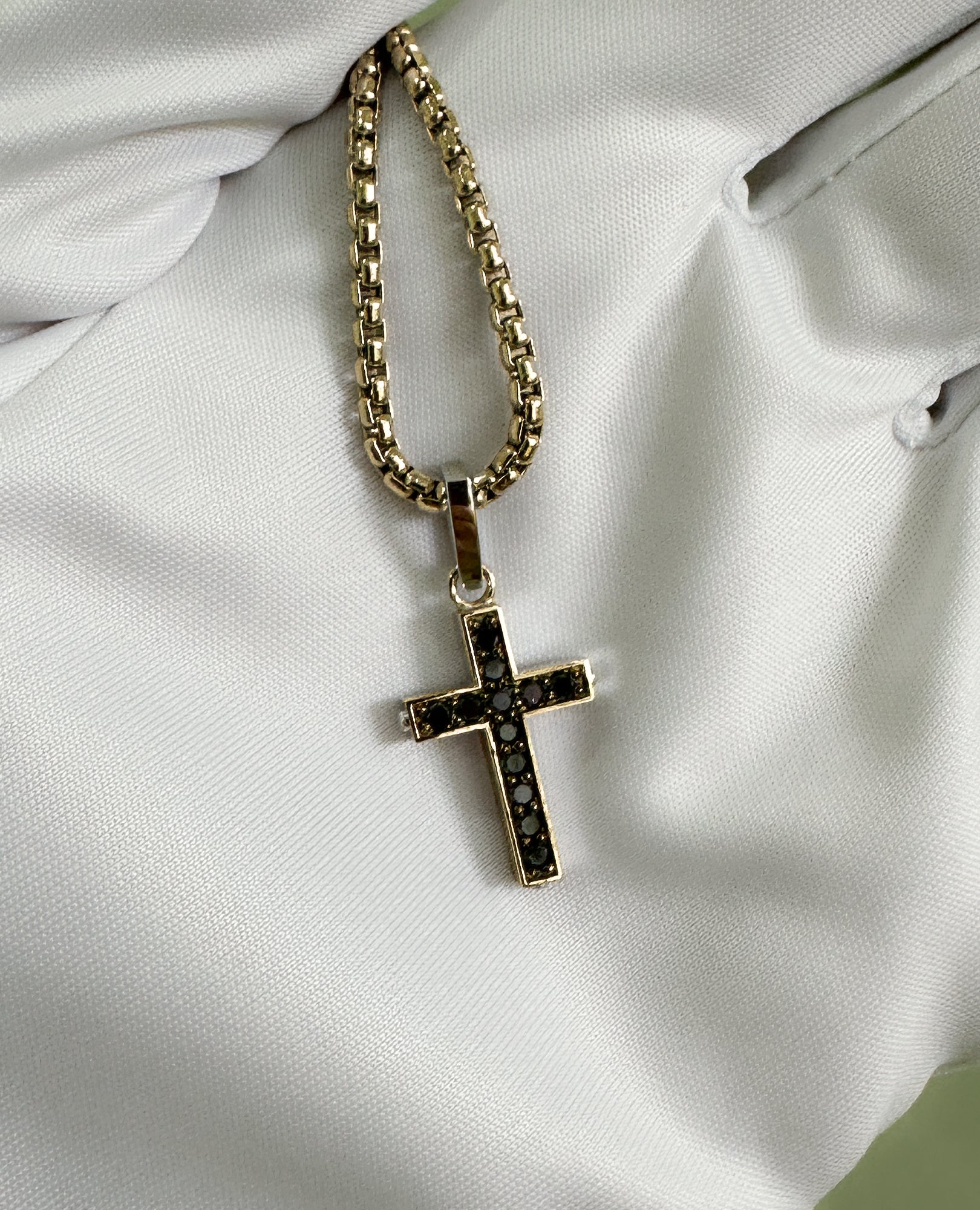 MINI CROSS Two-Tone Gold Pendant with 0.25ct Black Diamonds