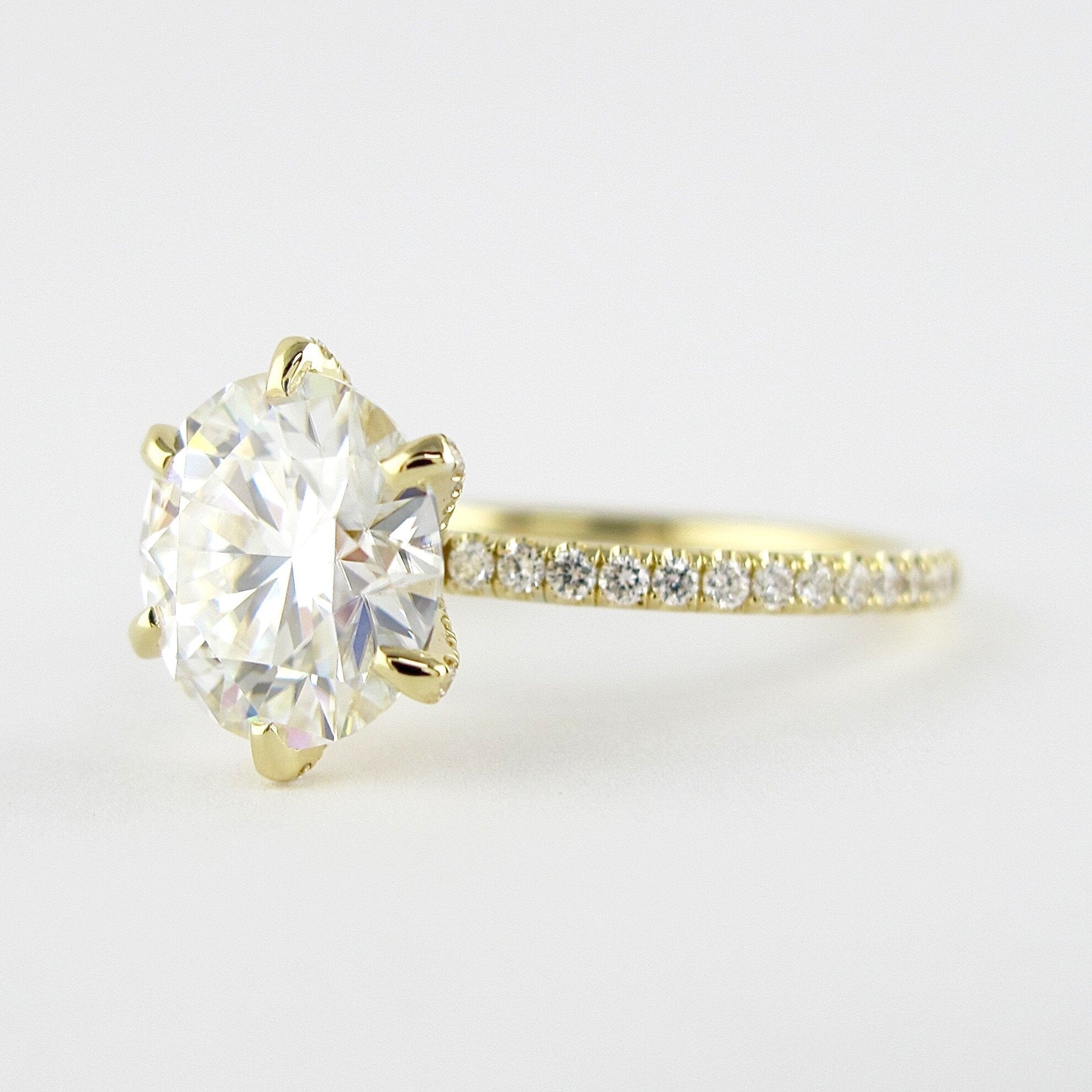 1.90 CT Round Cut Moissanite Diamond Pave Style Engagement Ring
