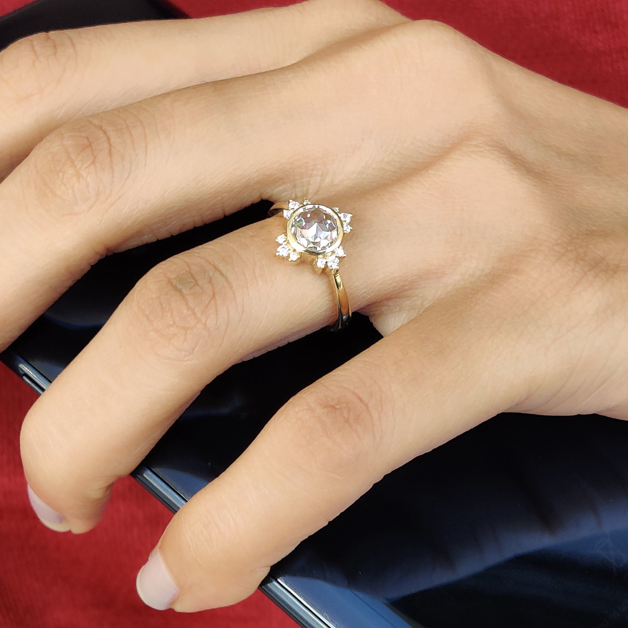 Round Rose Cut Cluster Bezel Set Ring