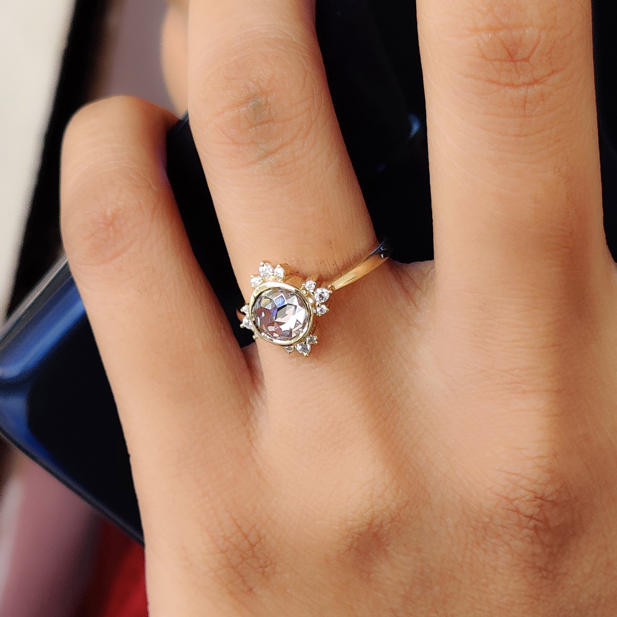 Round Rose Cut Cluster Bezel Set Ring