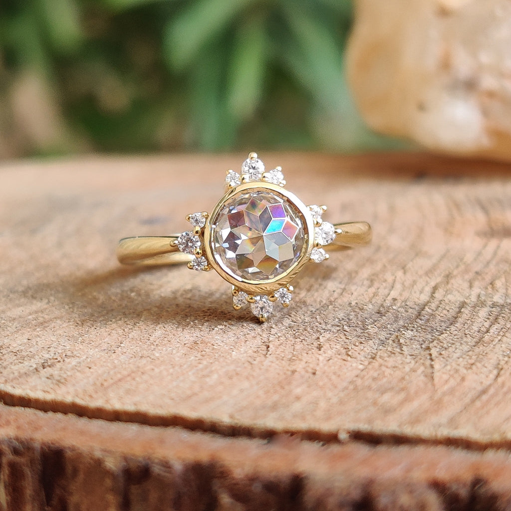 Round Rose Cut Cluster Bezel Set Ring