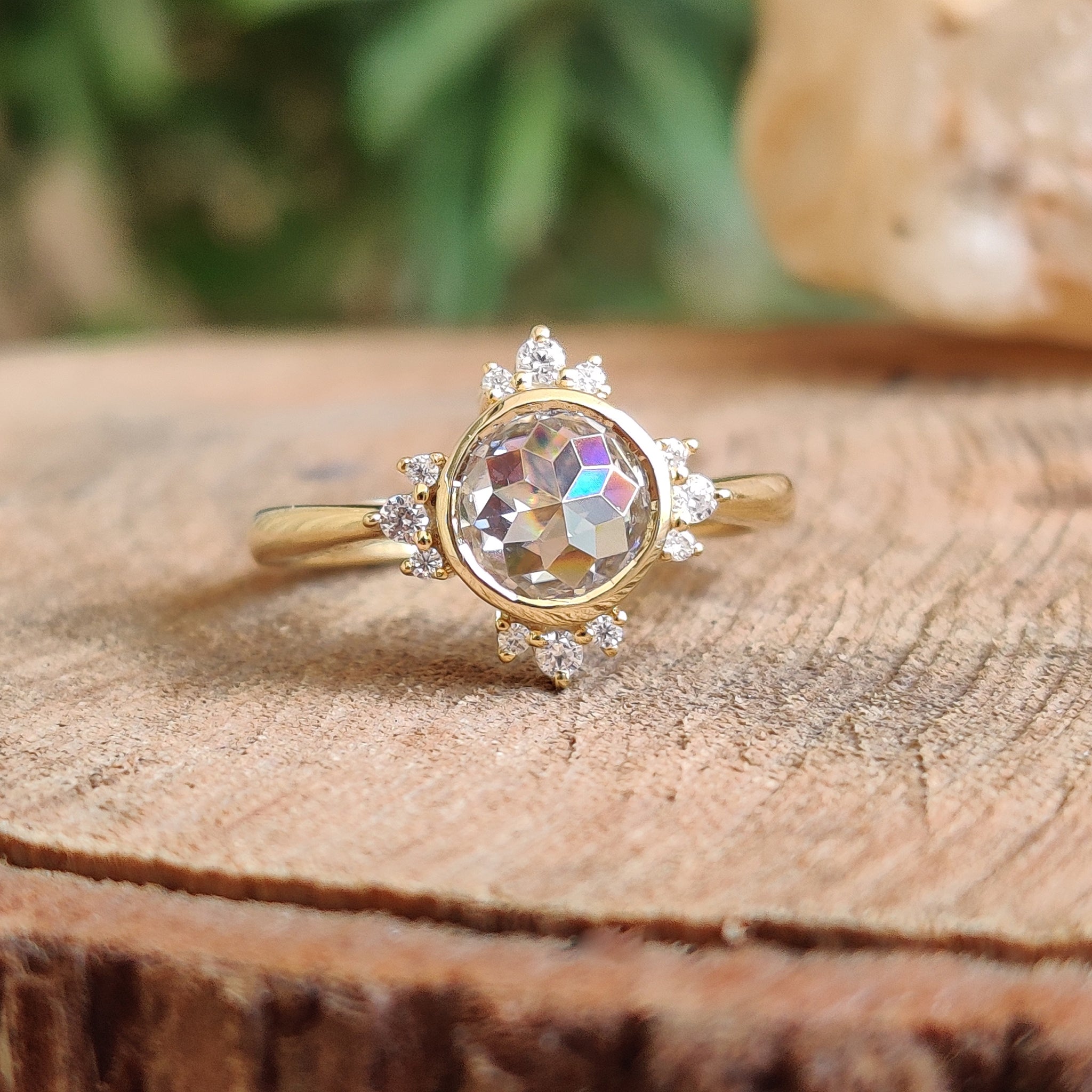 Round Rose Cut Cluster Bezel Set Ring