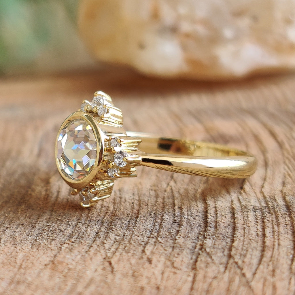 Round Rose Cut Cluster Bezel Set Ring