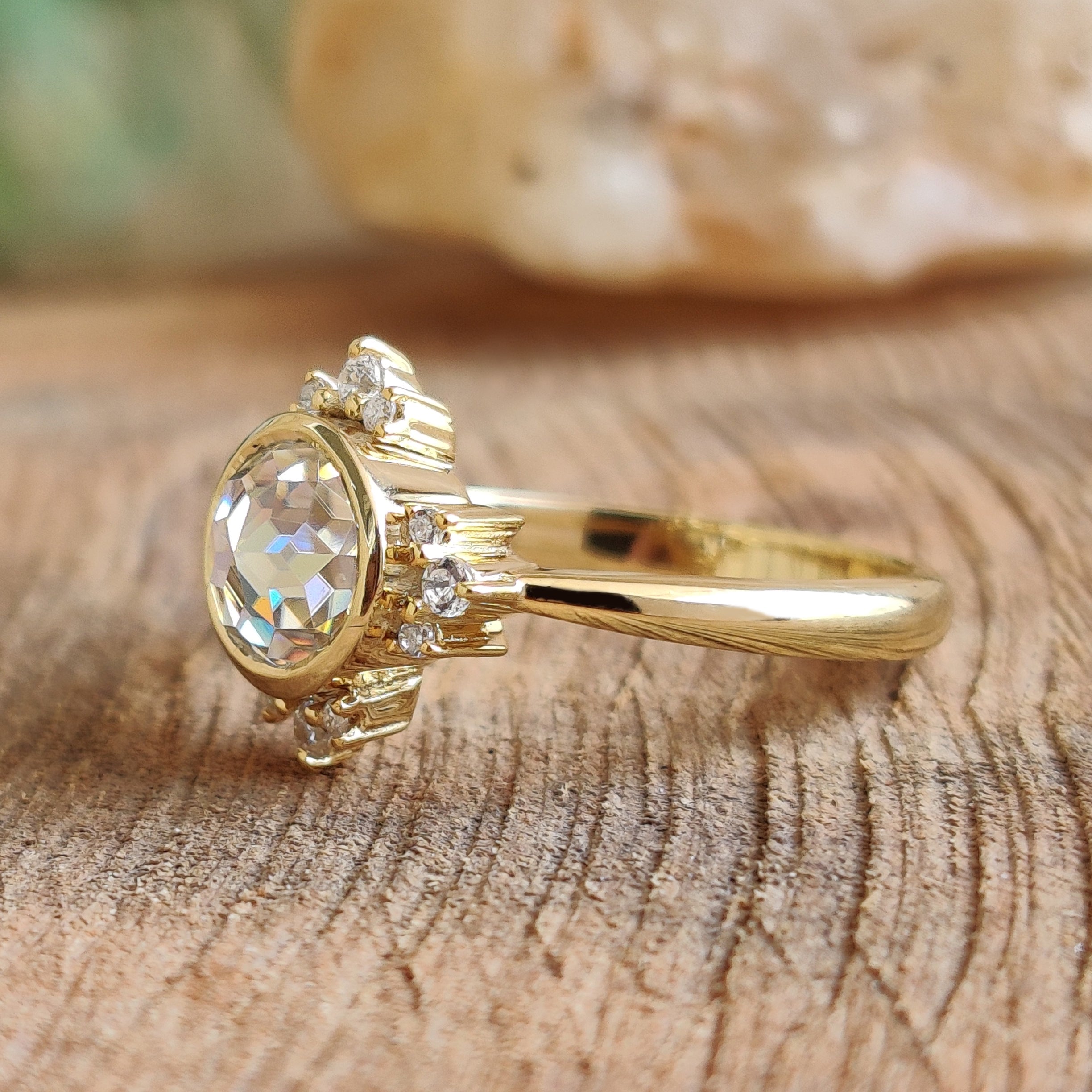 Round Rose Cut Cluster Bezel Set Ring