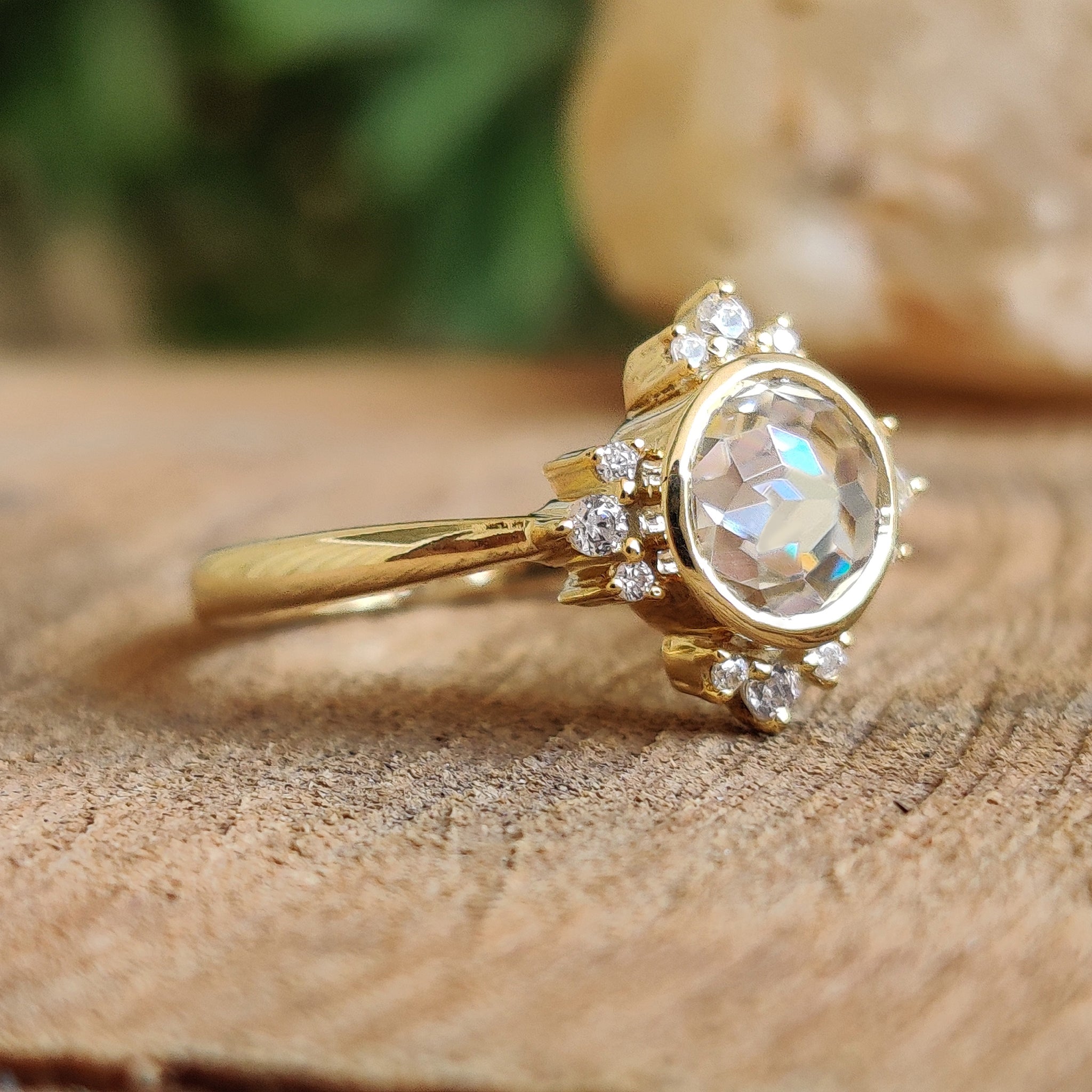 Round Rose Cut Cluster Bezel Set Ring