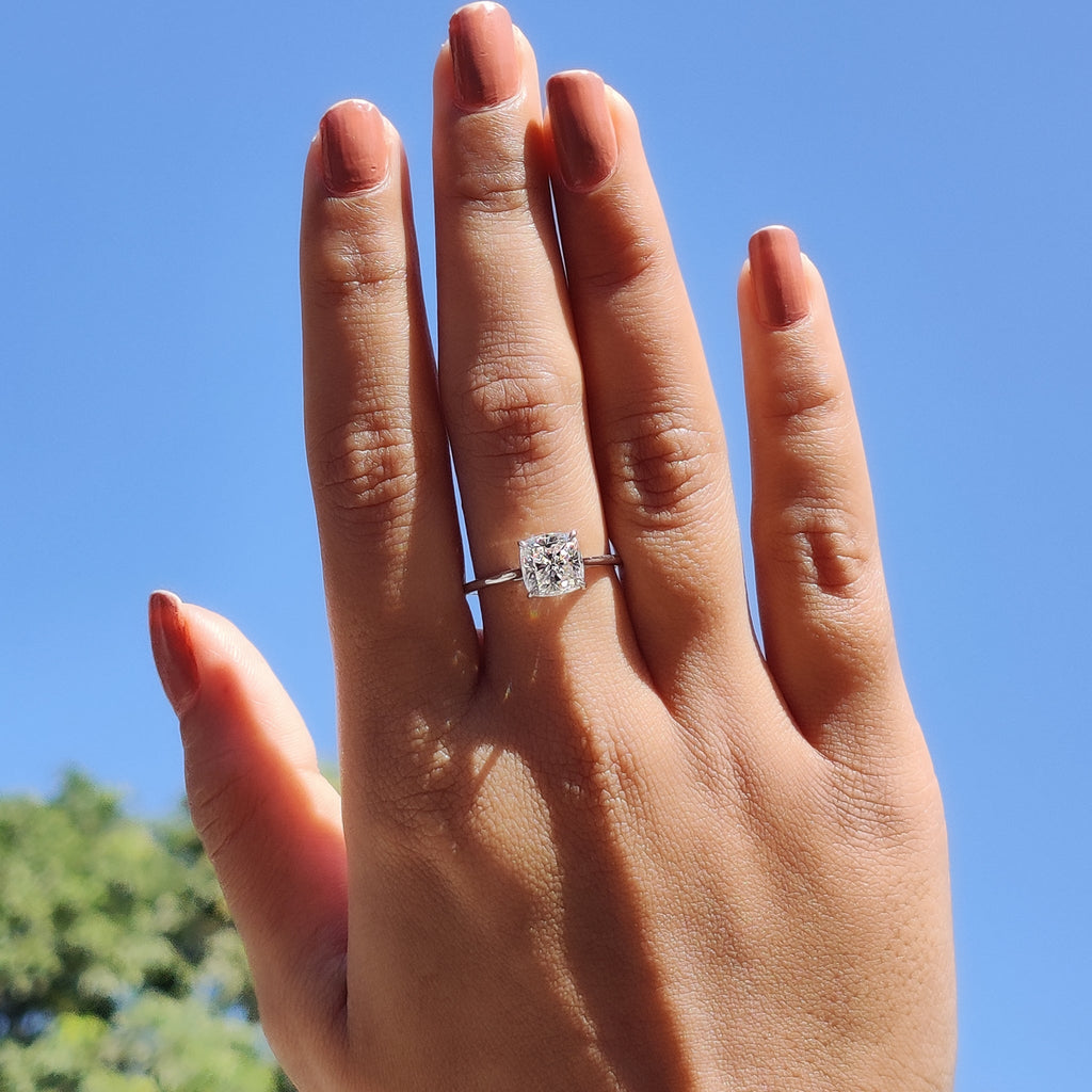 Cushion Cut Moissanite Cathedral Setting Ring