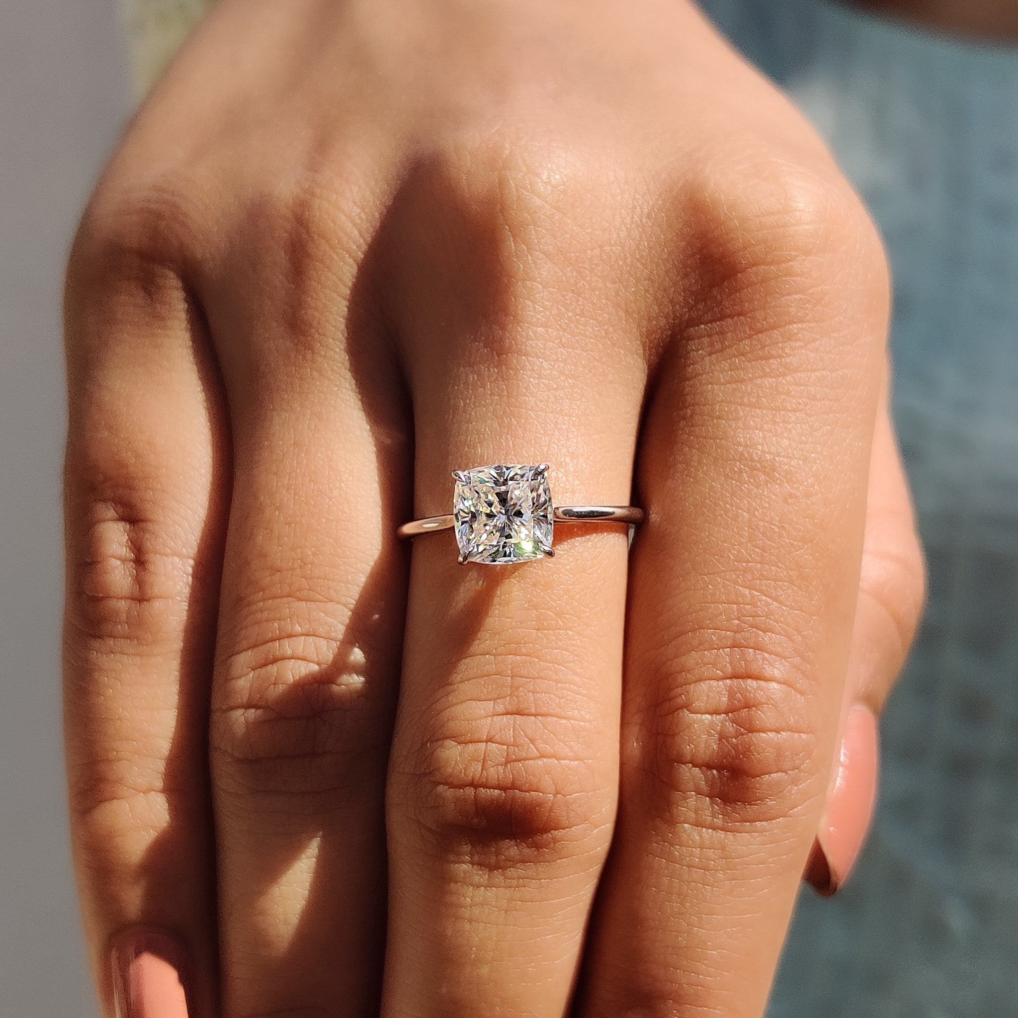 Cushion Cut Moissanite Cathedral Setting Ring