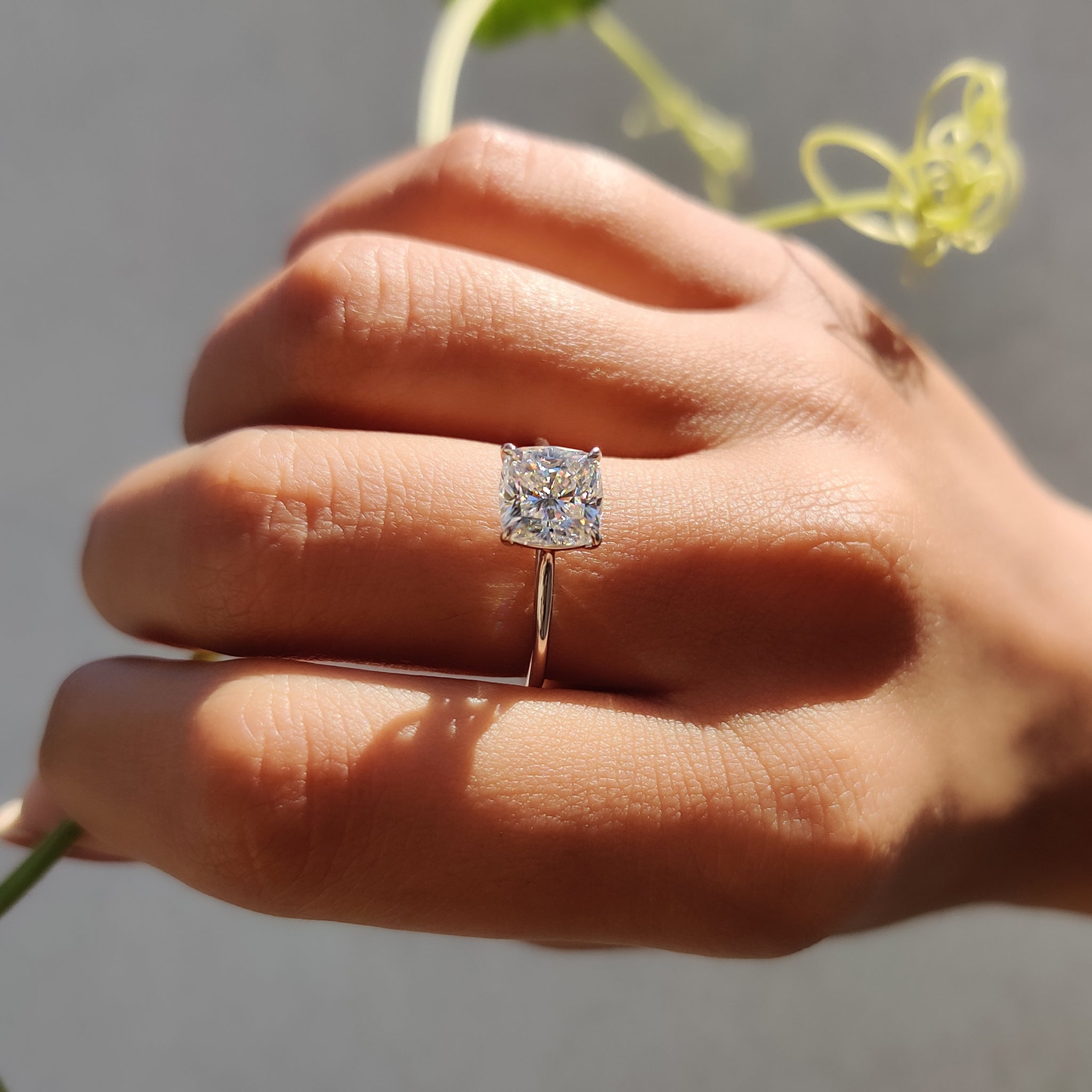 Cushion Cut Moissanite Cathedral Setting Ring