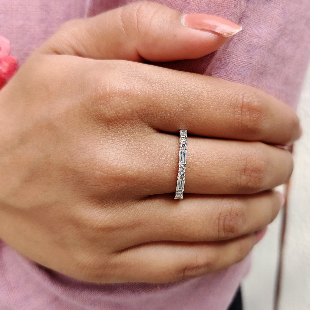 Half Eternity Wedding Band with Baguette Cut Stones