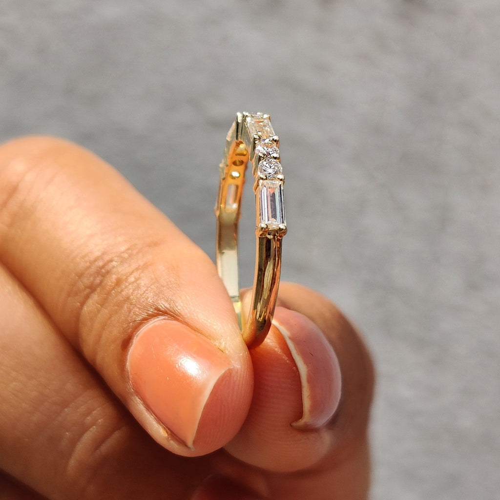 Half Eternity Wedding Band with Baguette Cut Stones
