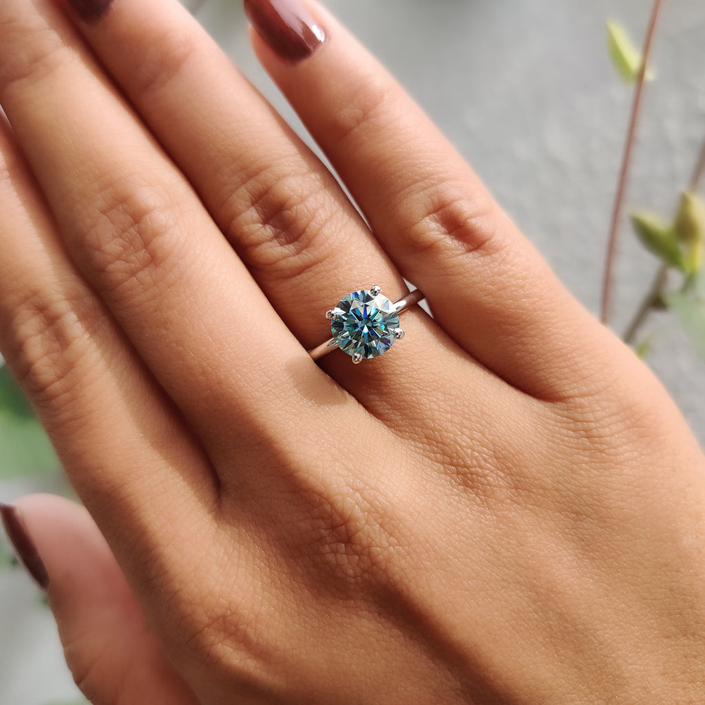 Cyan Blue Round Solitaire Engagement Ring