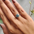 Cyan Blue Round Solitaire Engagement Ring