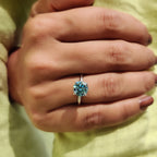 Cyan Blue Round Solitaire Engagement Ring