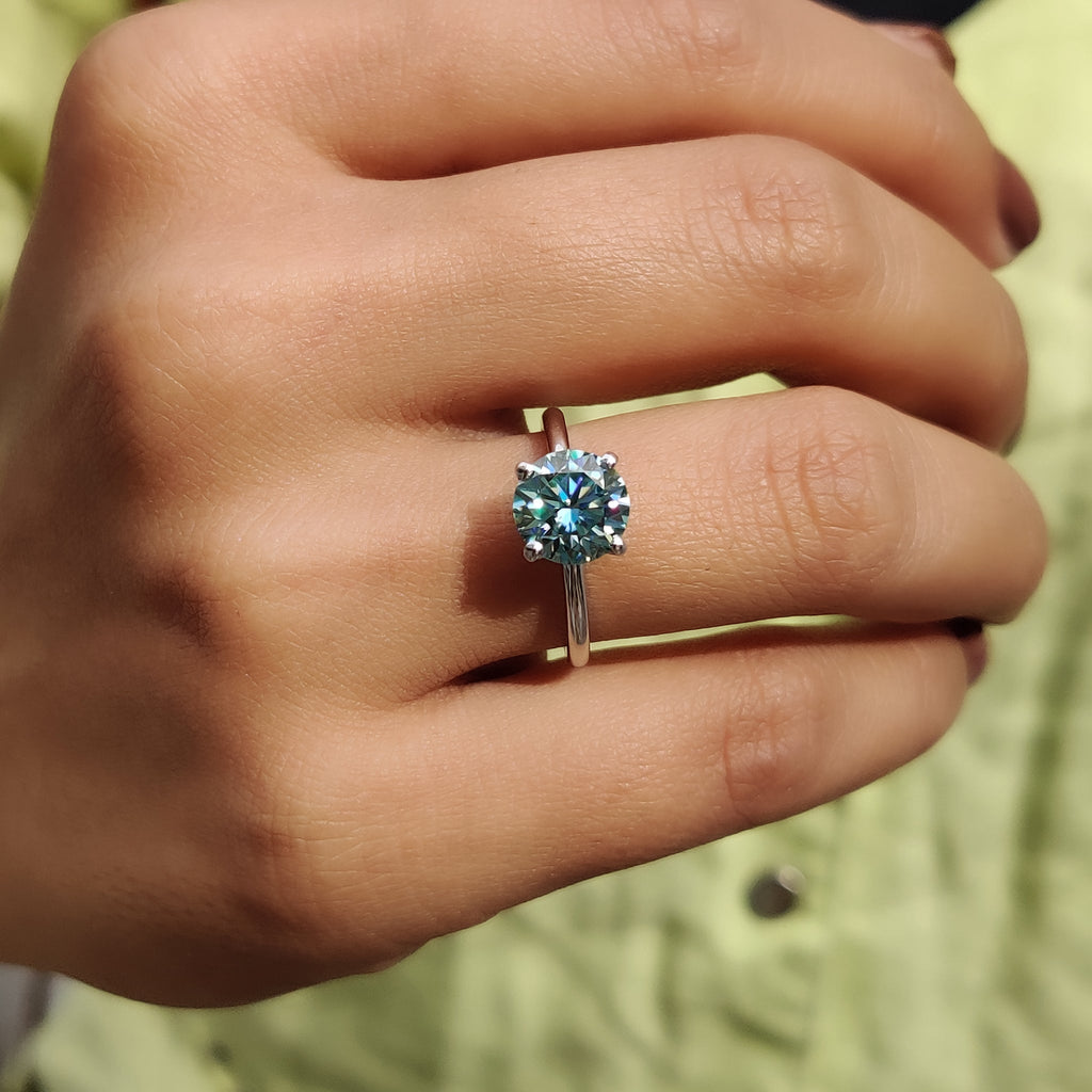 Cyan Blue Round Solitaire Engagement Ring