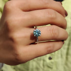 Cyan Blue Round Solitaire Engagement Ring
