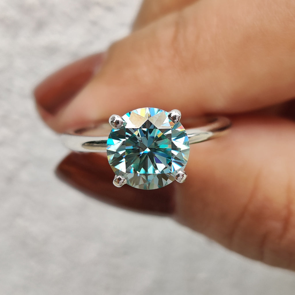 Cyan Blue Round Solitaire Engagement Ring
