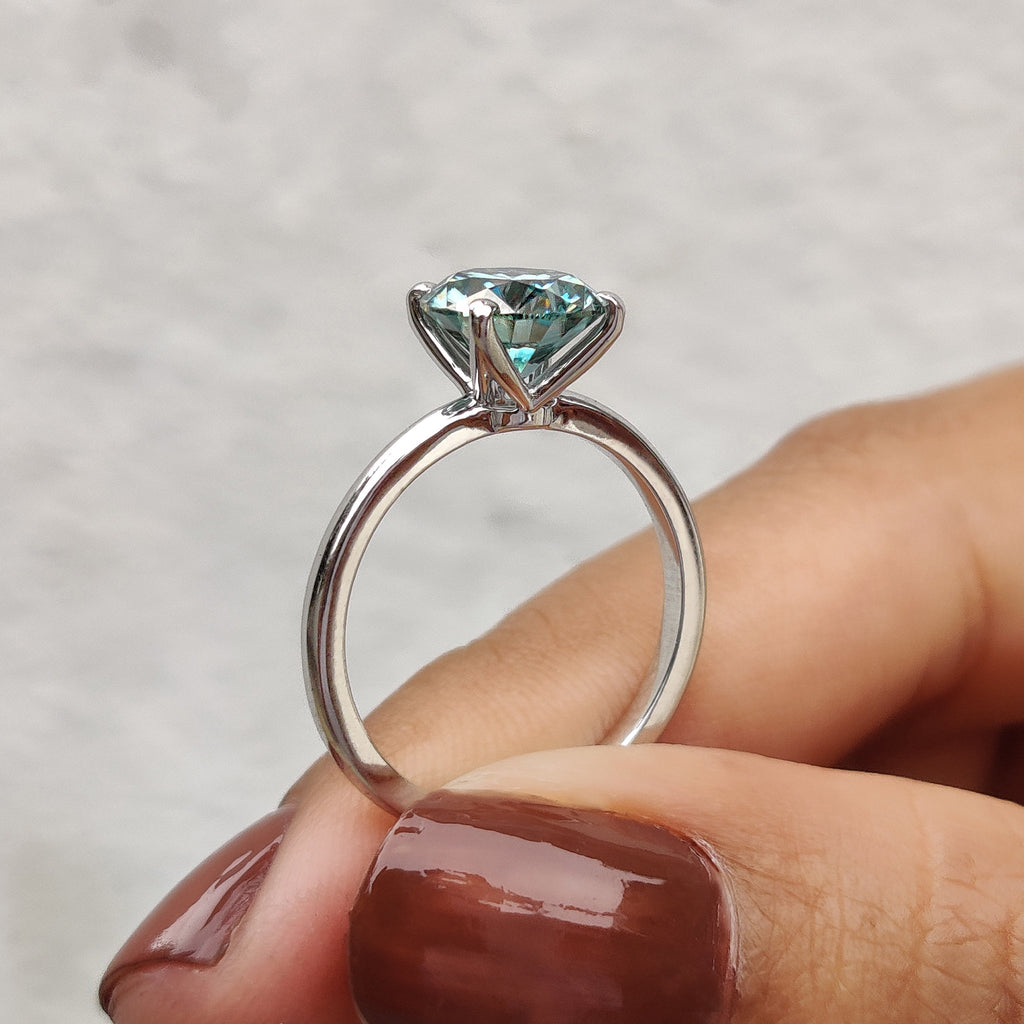 Cyan Blue Round Solitaire Engagement Ring