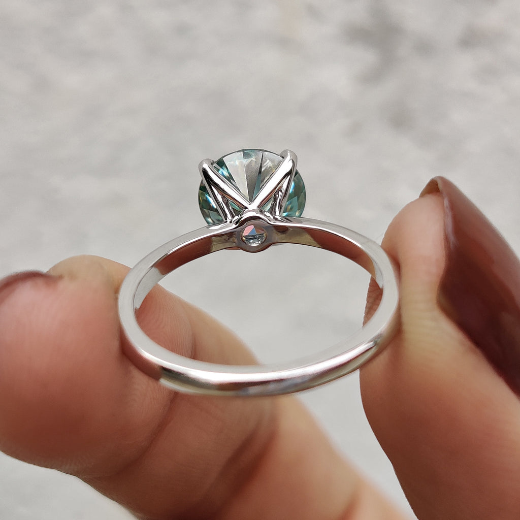 Cyan Blue Round Solitaire Engagement Ring