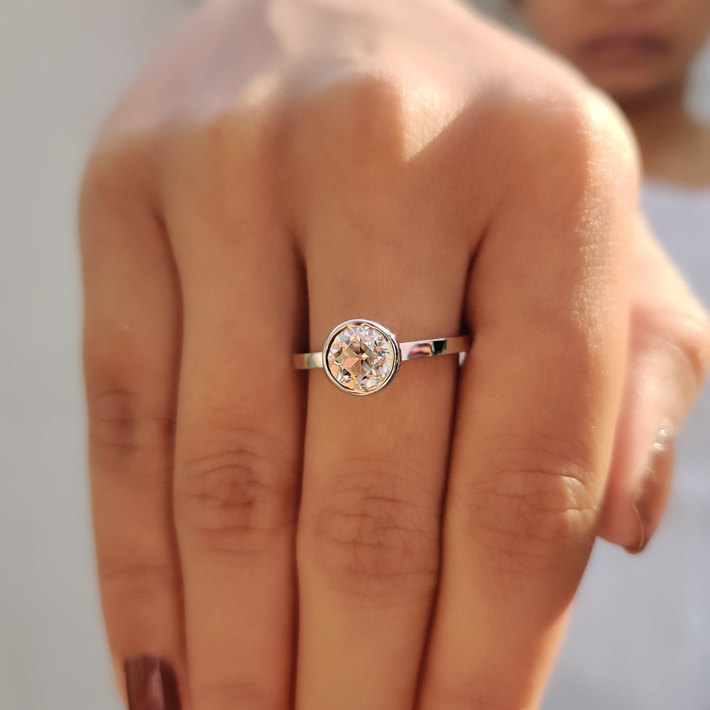 Old European Cut Bezel Set Moissanite Ring