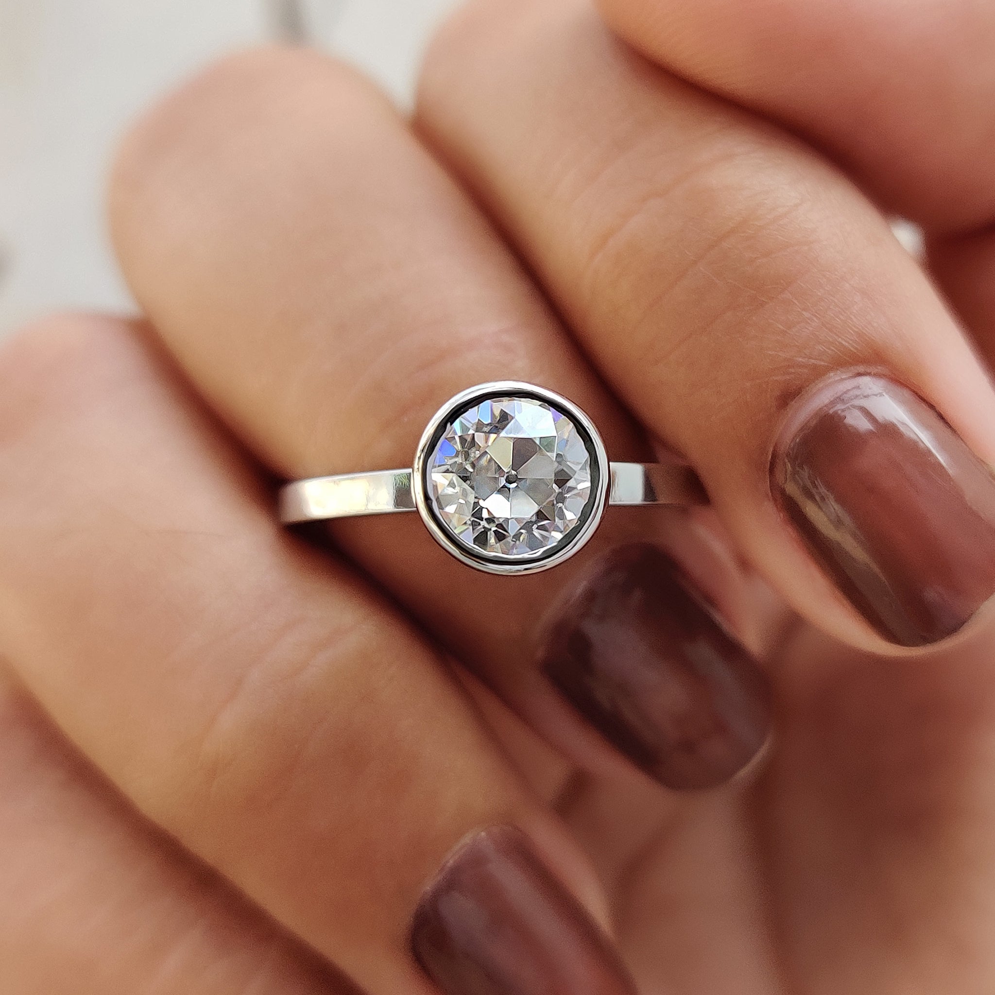Old European Cut Bezel Set Moissanite Ring Main image