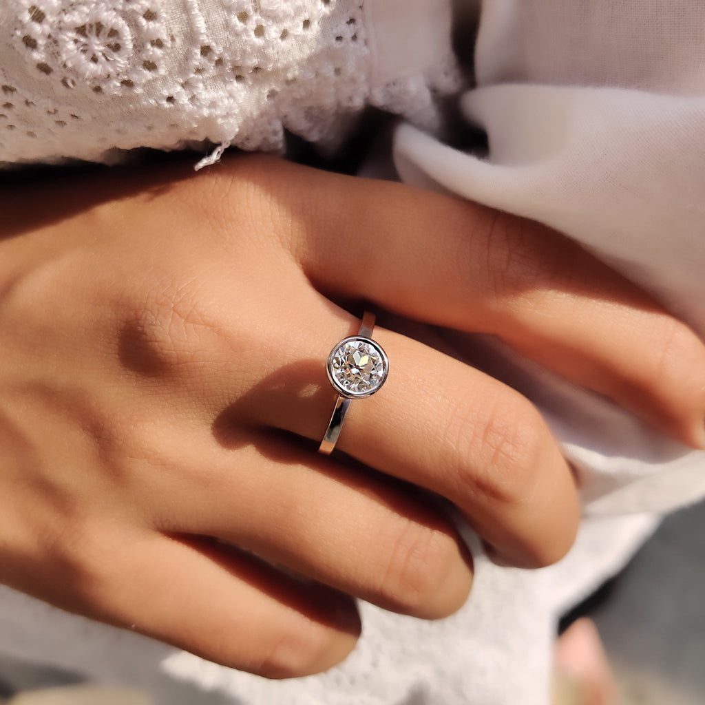 Old European Cut Bezel Set Moissanite Ring
