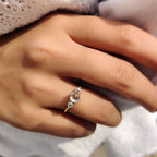 Round Rose Cut Moissanite Ring With 3 Stone Style