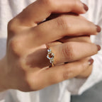 Round Rose Cut Moissanite Ring With 3 Stone Style