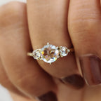 Round Rose Cut Moissanite Ring With 3 Stone Style