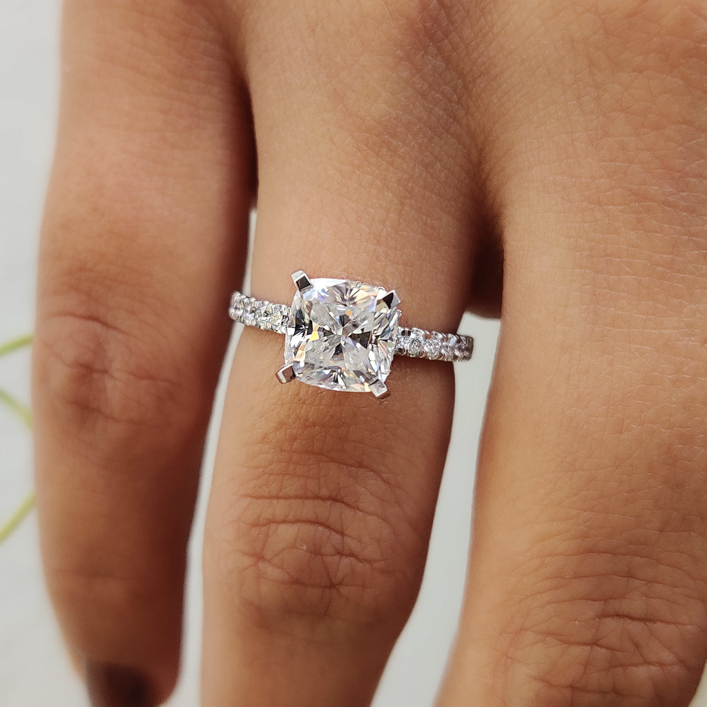Hidden Halo Cushion Cut Diamond Ring