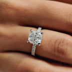 White Gold Cushion Cut Hidden Halo Engagement Ring